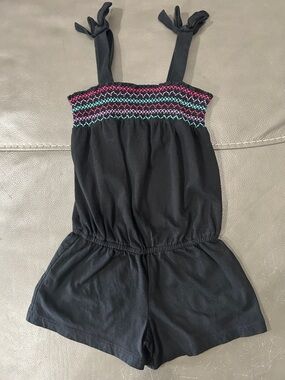 Circo Girls Black Smocked Strap Romper with Pink & Teal Accents size 6